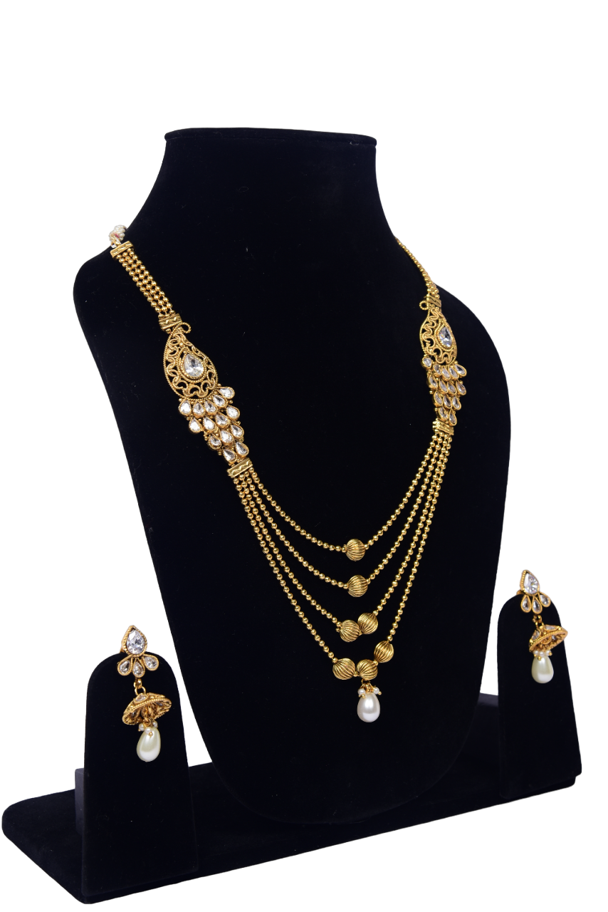 Namokriti Traditional Layered Kundan & Pearl Gold-Plated Necklace Set for Women